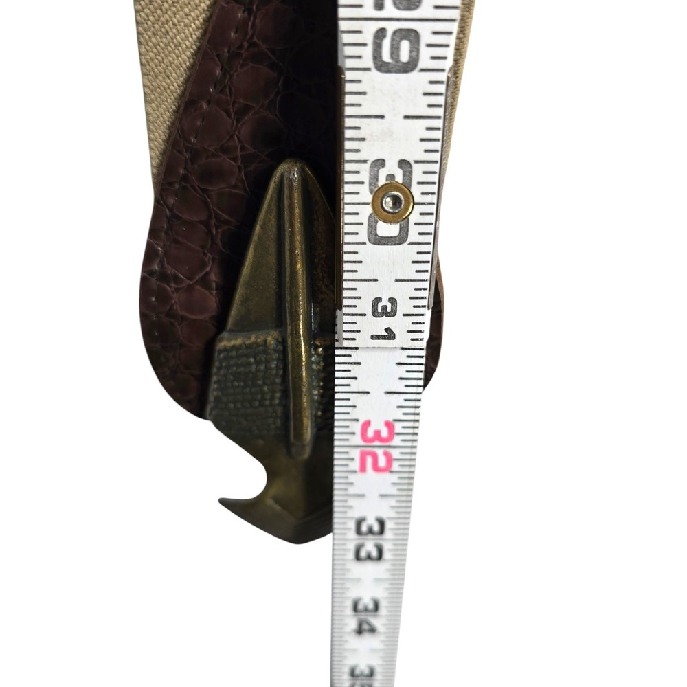 Vintage Wide Elastic Cinch Belt Tan Brown Arrow Brass Sculptural Buckle 31in - Picture 8 of 9